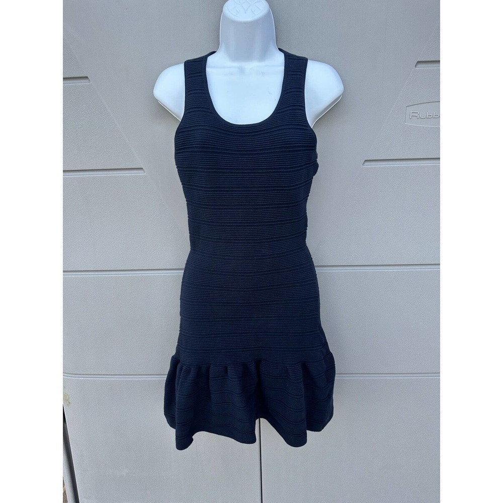 Sandro Scoop Neck Ribbed Mini Dress in Navy Blue Stretch Cotton Sz 1 FR/ S US - Picture 2 of 12